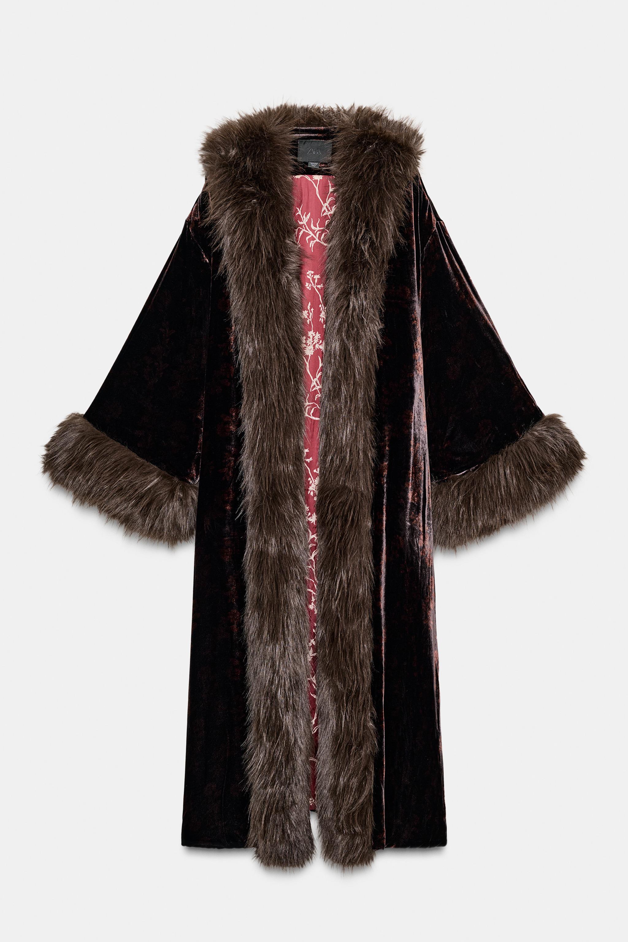 FAUX FUR PRINT VELVET COAT